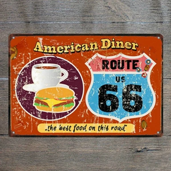 

Retro tin paintings Metal Tin Sign american diner route 66 Decor Bar Pub Home Vintage Retro Vintage Coffee signs Wall Plaque