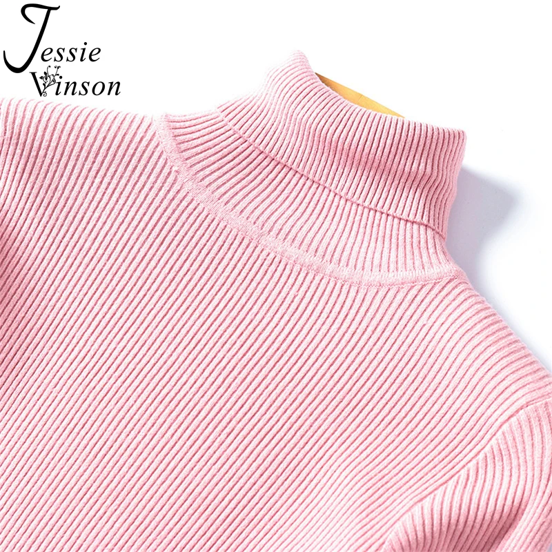 Jessie Vinson Turtleneck Solid Ribbed Sweater Women Korean Style Pullover Jumper Autumn Winter Basic Knitted Tops | Женская одежда