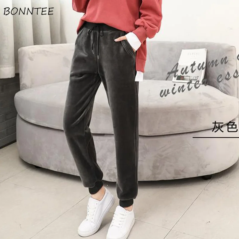 Женские зимние брюки 2020 большие размеры теплые бархатные однотонные спортивные