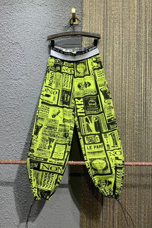 

Personalized Casual Pants Women's 2021 Summer New Elastic Waist Loose plus Fluorescent Bright Ankle-Length Pants Thin HaremPants