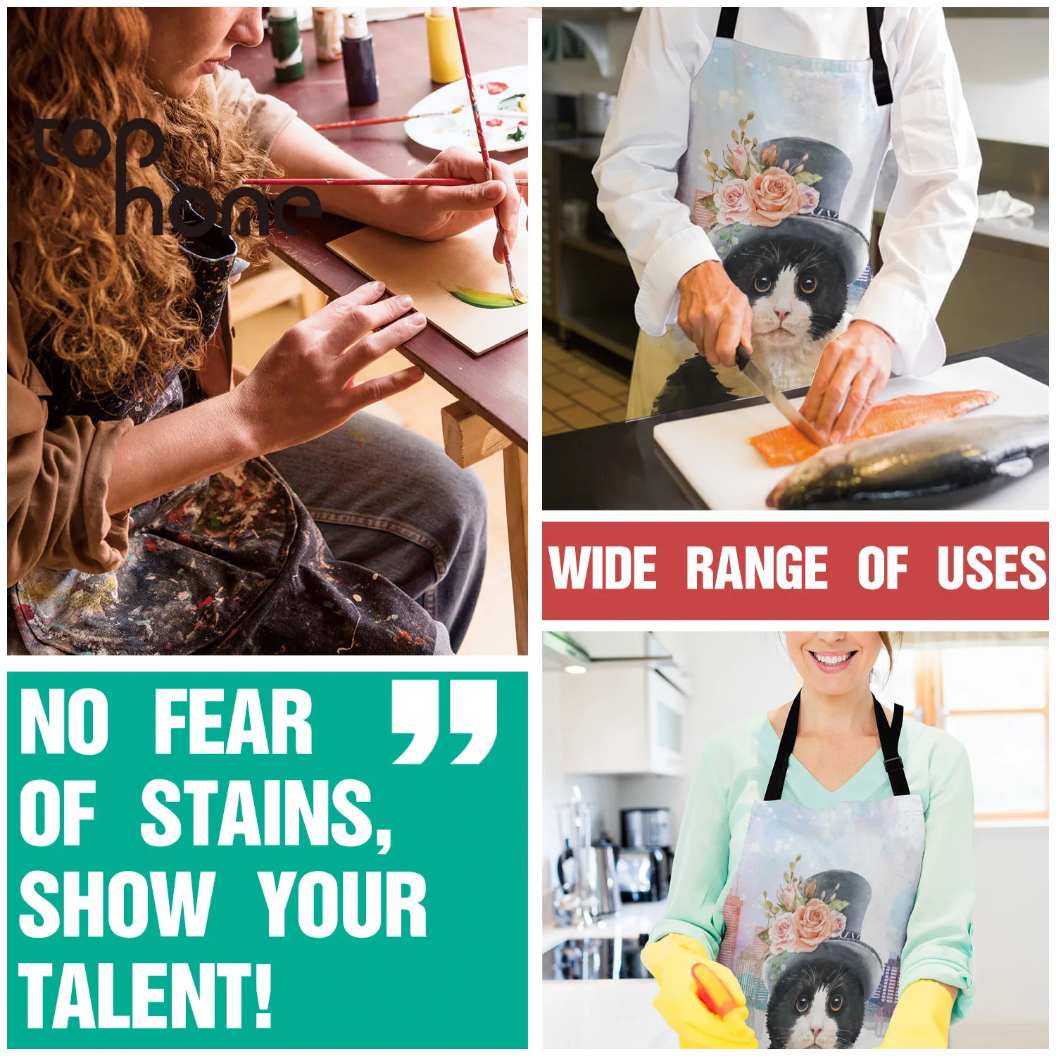 Tophome Кухонный Фартук Ванкувер фон с изображением кота без рукавов Фартуки из