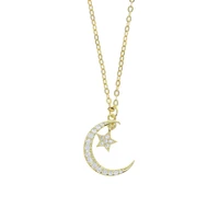 new crescent moon star pendants necklace iced out shiny aaa cubic zirconia charm choker necklaces for women 925 silver gifts
