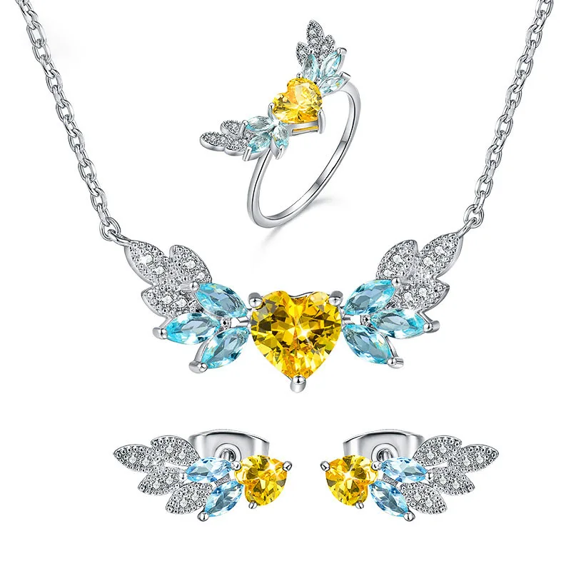 

Angel Wings Romantic Design Fashion 3A Eco-Zircon Love Wings Jewelry Set Pendant NecKLACE Earring Accessories Women's Gift