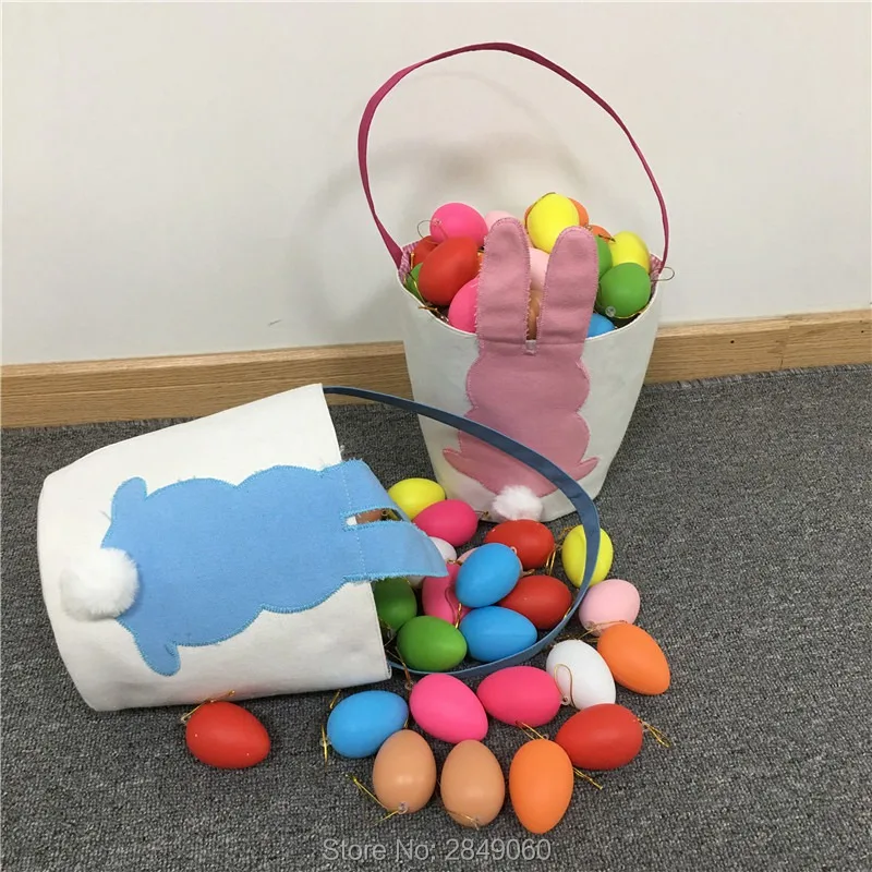 1 шт Пасхальный кролик корзина Монограмма холст ведра сумка DIY милое пасхальное