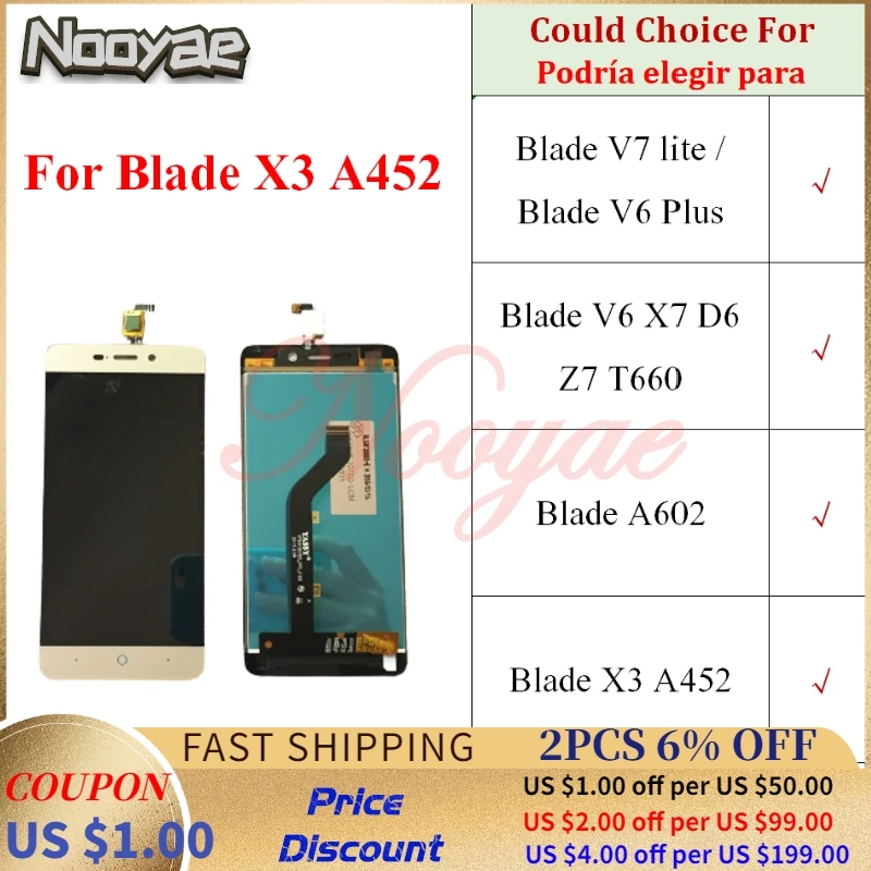 ЖК дисплей для ZTE Blade V7 lite V6 Plus X7 D6 Z7 T660 A602 X3 A452 сенсорный экран панель с