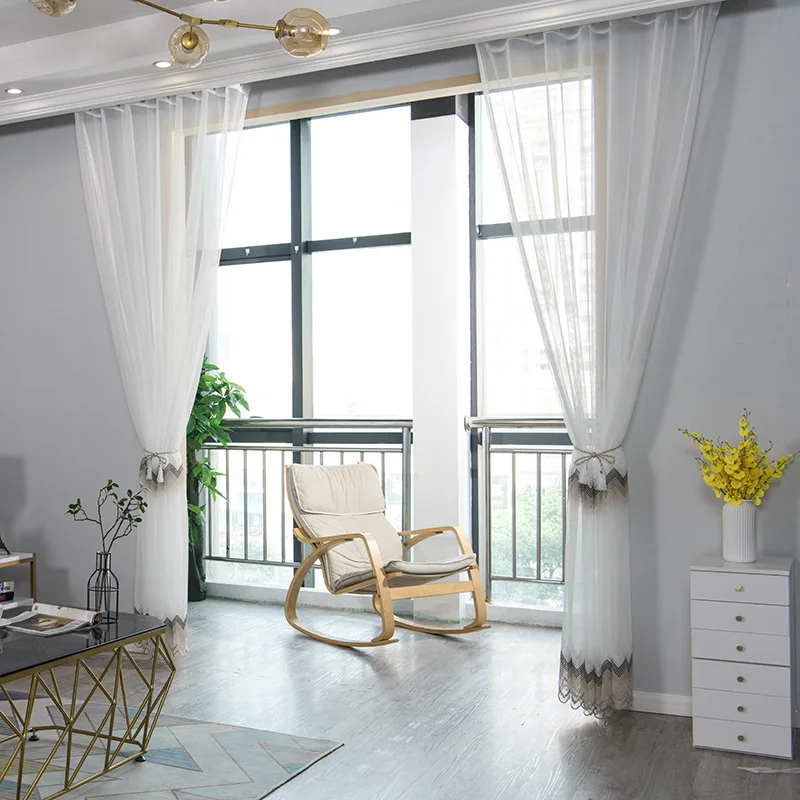 Коричневые прозрачные Занавески с вышивкой для окон гостиной современные