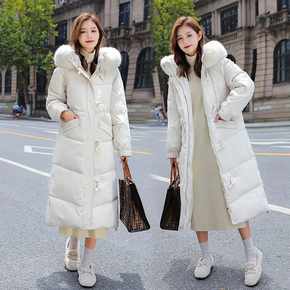 GRELLER Long Parkas Women Winter Jacket Fashion Casual Solid Thick Fur Hooded Coats Women Cotton Padded Winter Jacket Female