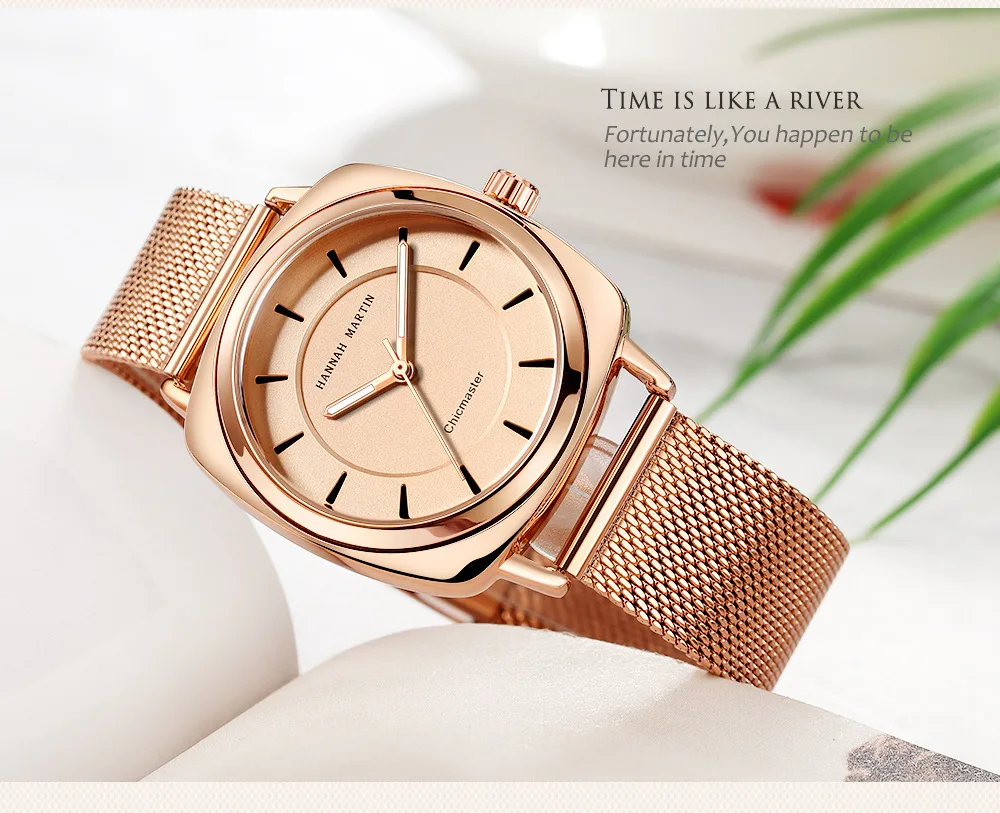 Hannah Martin Women's Watches Luxury Rose Gold Ladies Watch Women Top Brand Waterproof Clock Relogio Feminino Reloj Mujer
