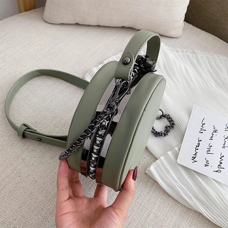 Круглые сумки с заклепками для женщин роскошные дизайнерские дамские сумочки