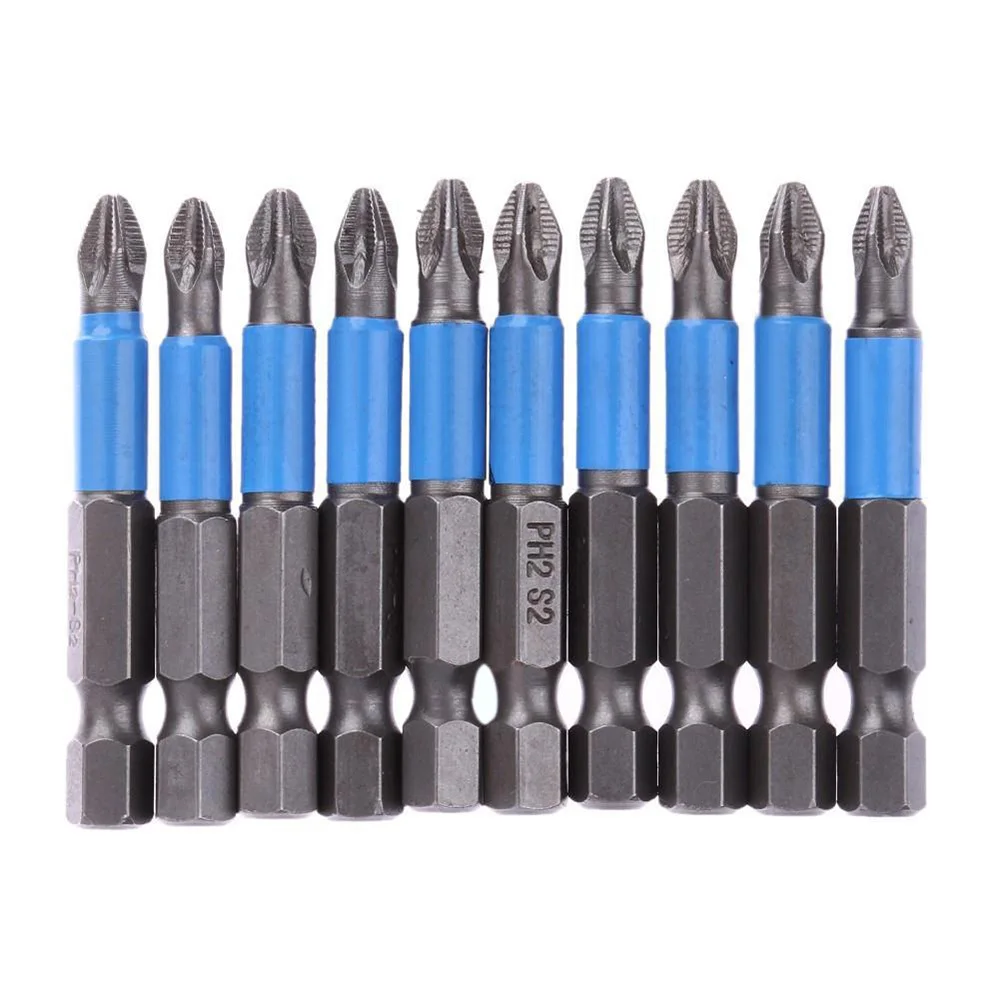 

10 шт./компл. 1/4 "50 мм Магнитная отвертка S2 PH2 стальная Крестовая противоскользящая бита электрическая отвертка фрикционная дрель