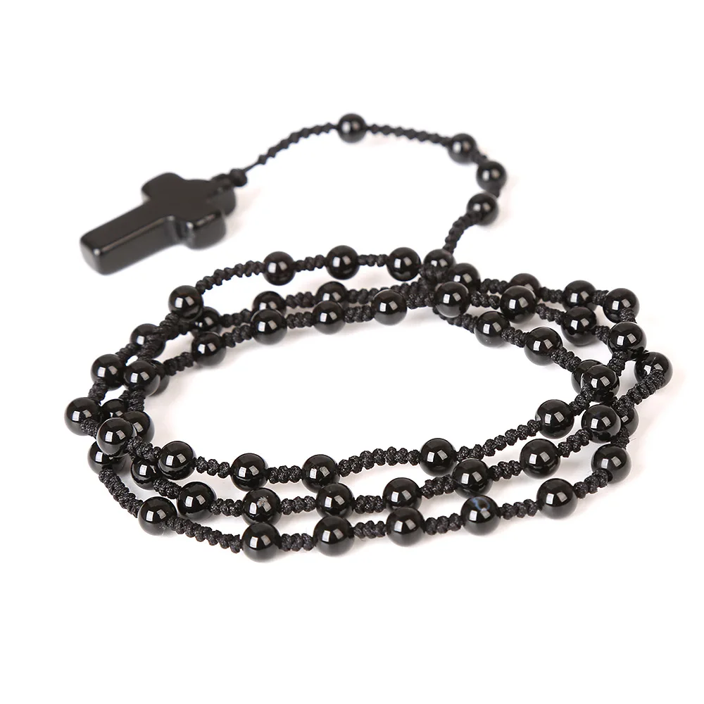 Винтажный этнический натуральный камень хрустальный крест ожерелье с кулоном на