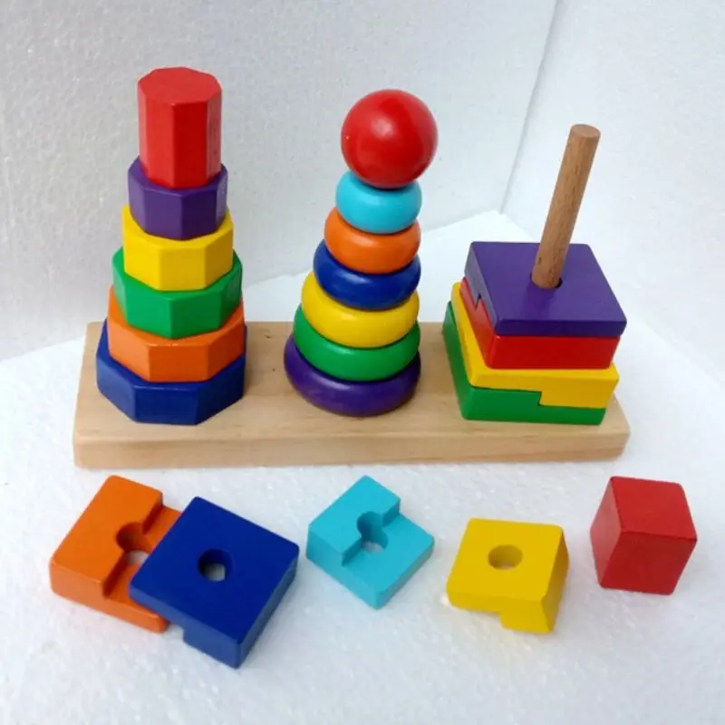 

Children Educational Toys Three-pillar Rainbow Building Set Wooden Three-column Tower Girls Boys Puzzle Toy