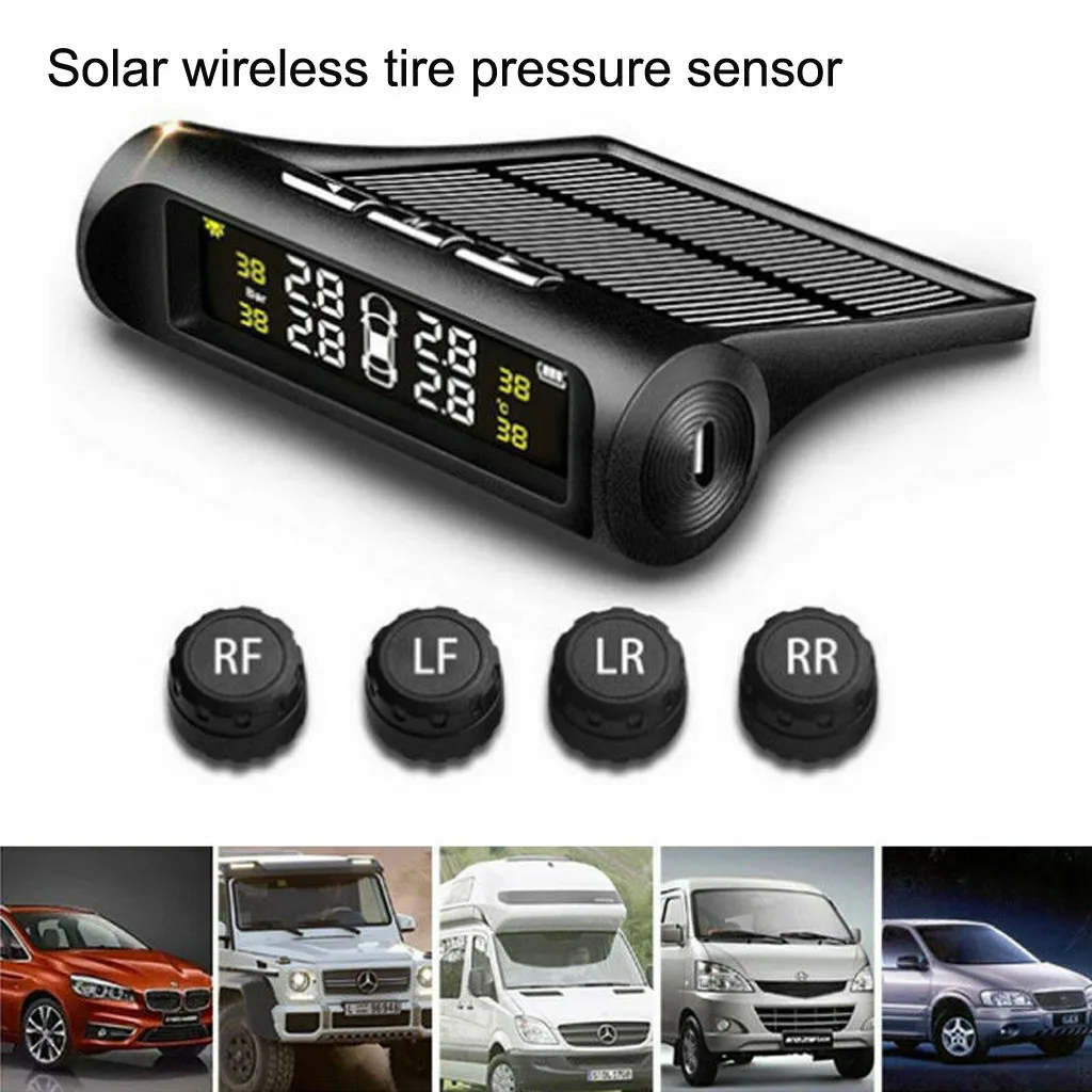 TPMS Солнечная беспроводная система контроля давления в шинах lcd w \ 4 внешний датчик солнечной энергии цифровой ЖК-дисплей автомобильные аксессуары