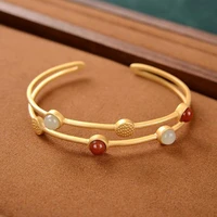 original s925 sterling silver gilding south red hetian jade personality and fashion womens irregular bangle bracelet
