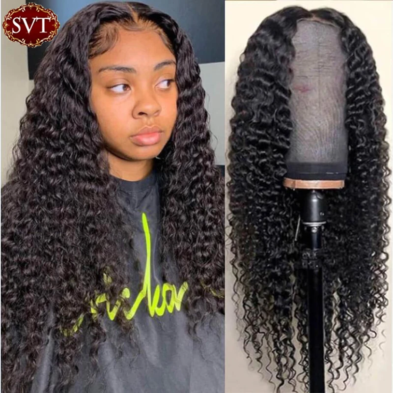 СVT 13x4 кружевной фронтальный парик из человеческих волос Deep Wave Wig для женщин, предварительно обработанный, натурального цвета, бразильский 4x4 безклеевой глухой закрытие.