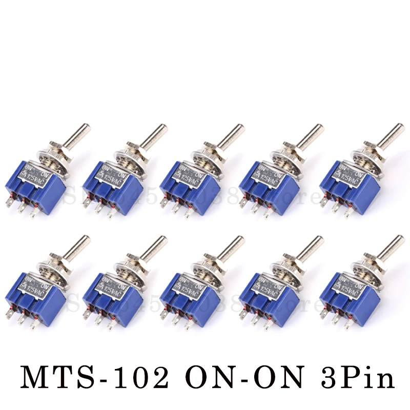 

10 шт./5 шт. миниатюрный тумблер однополюсный двойной бросок SPDT (MTS102) ON-ON 120VAC 6A 1/4 дюймов монтажный MTS-102
