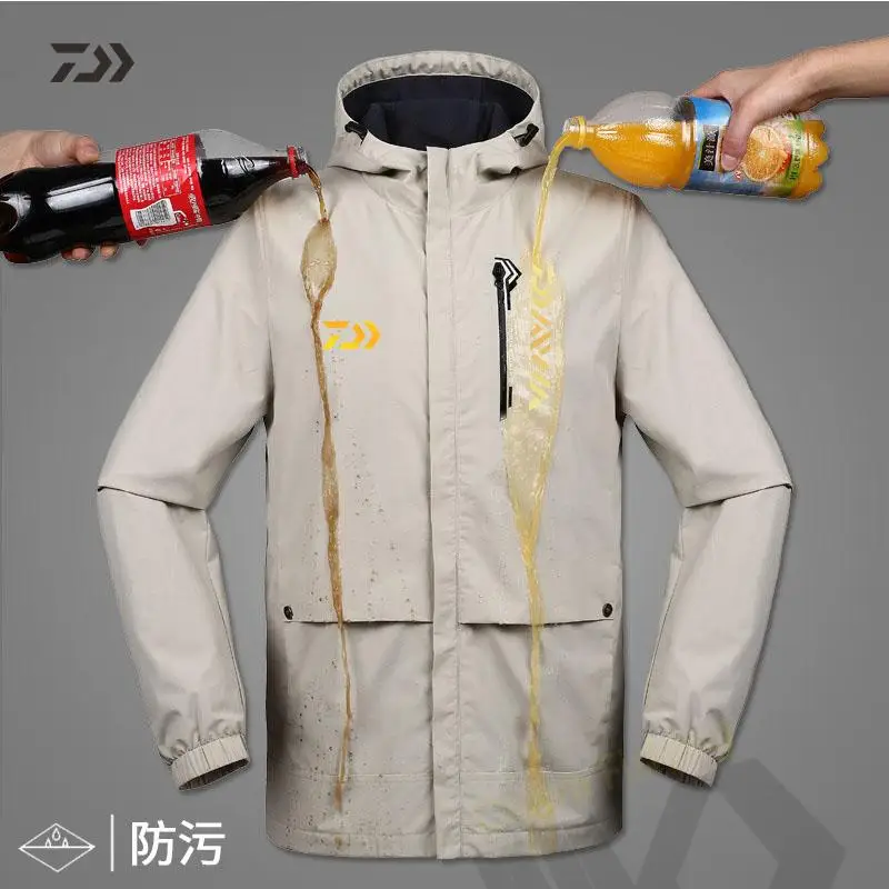 

2021 Daiwa Рыболовная одежда, дышащая однотонная Повседневная водонепроницаемая рыболовная куртка с капюшоном и длинным рукавом, одежда для ры...