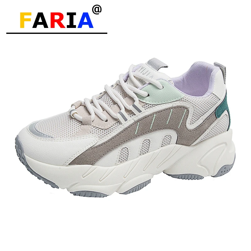 

2020 fashion white leather mesh breathable sneakers women Patchwork Spring/Autumn casual flat platform Spring/Autumn girl shoes