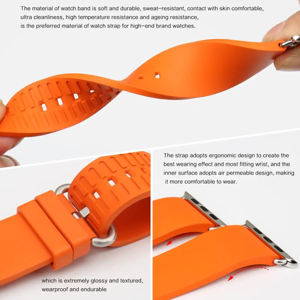 MAIKES Rubber Watchband For Sport Apple Watch Band 49mm 45mm 41mm 42mm 44mm 40mm iWatch Series 8 7 SE 6 5 4 3 Apple Watch Strap