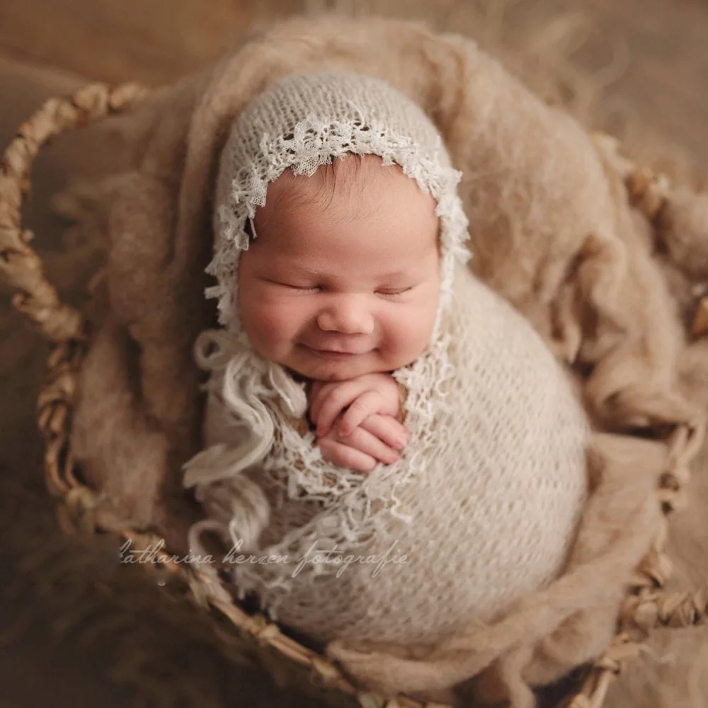 

Newborn Photography Props Blanket Mohair Wrap Swaddling Photography Hat Backdrop Babies Photo Shoot Accessories