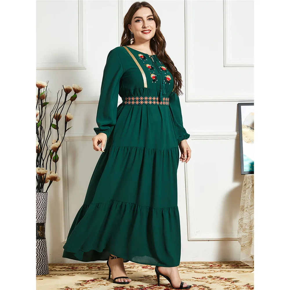 

Ramadan Islamic Abaya Muslim Embroidery Long Dress Arab Maxi Robe Turkish Kaftan Long Sleeve Spring Dresses Kaftan Party Evening