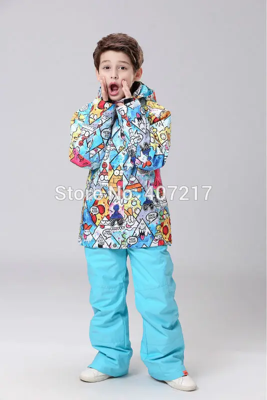 Детский лыжный костюм с разноцветными рисунками для сноуборда Детские лыжные
