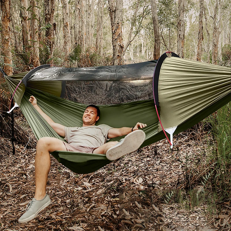 

3 in 1 Function Portable Double Outdoor Camping Hammock Set with Support Mosquito Net Shade Tent Garden Swing Hiking Shelters