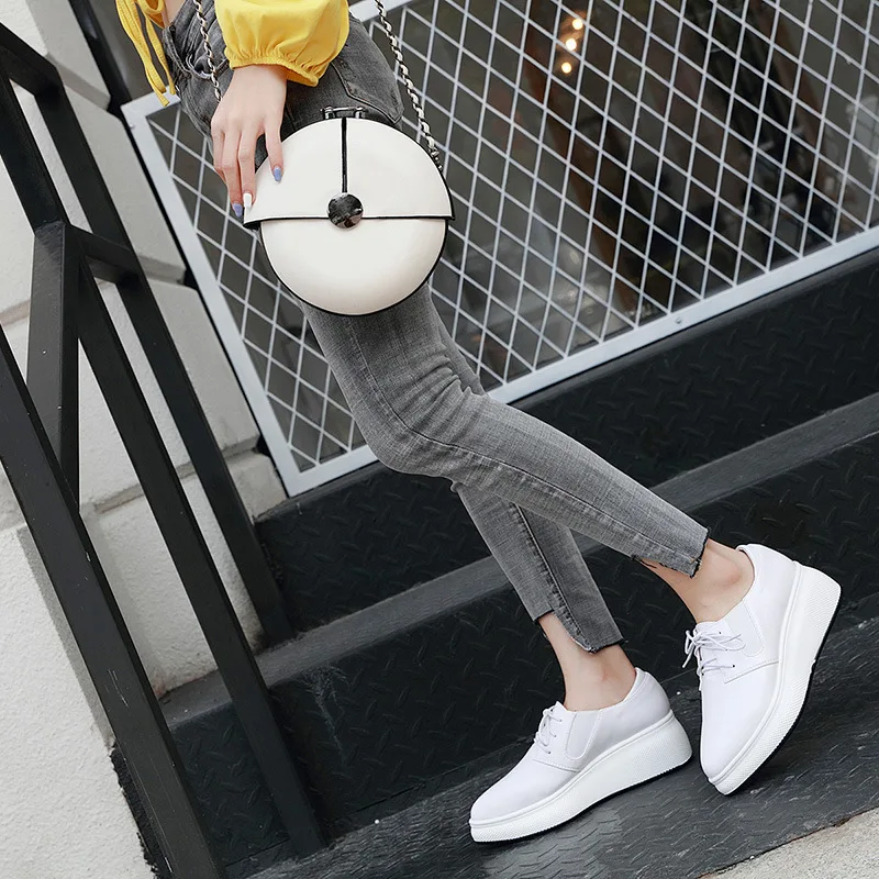 Новинка обувь из натуральной кожи женские кроссовки на плоской платформе