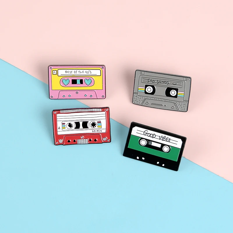 

Music Magnetic Tape Lapel Soft Enamel Pins "Best of The 90's" Cartoon Classic Brooches Badges Bag Pins Jewelry Gifts for Friends
