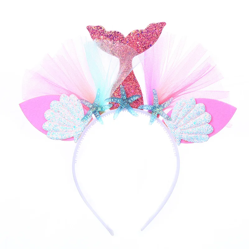 Радужная повязка на голову для Русалочки принцесса сетка пряжа в виде ракушки