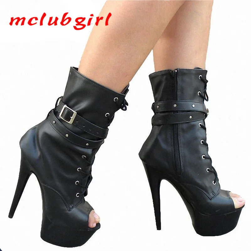 

Mclubgirl 15 Cm Sexy Shoes Laces Walking Shoes Stage Performance Women's Boots Black Sexy Girls NightClub Shoes LYP