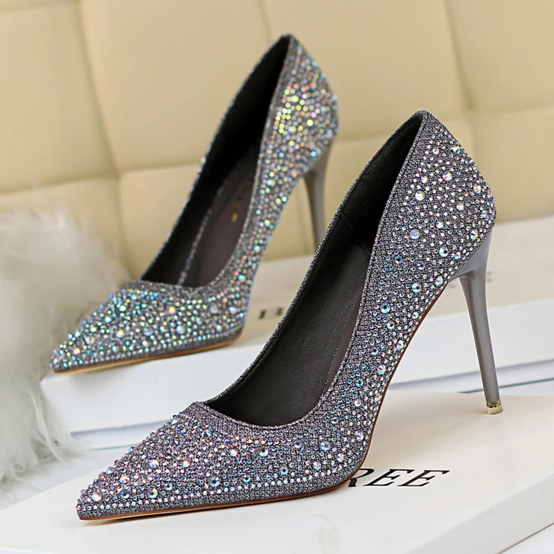 

Elegant Women's Pumps Rhinestone Women Shoe Fashion Wedding Shoe For Women Thin Heel Ladies Stiletto 10cm Heeled Shoes For Party