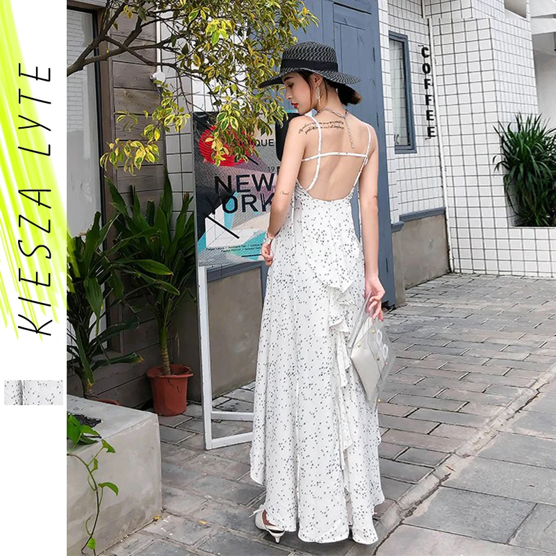 Летнее Новое Сексуальное Женское платье с открытой спиной неровным принтом