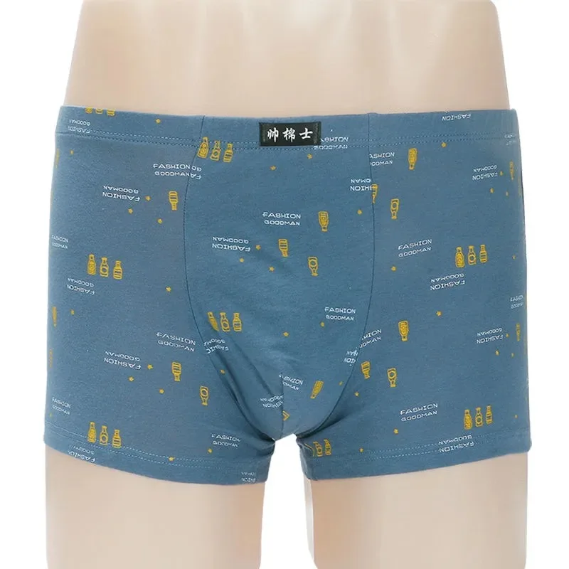 5PCS/Lot 100% cotton printed men's underwear boxers boxer youth PIUS size loose breathable men's Bottoms Comfort boxer shorts