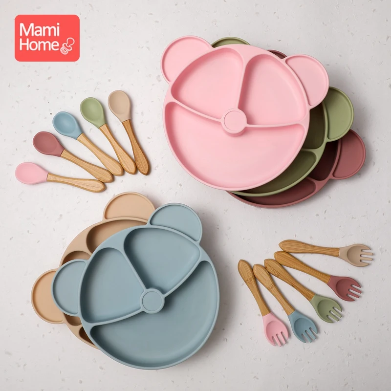 Силиконовая детская силиконовая тарелка мультяшный Лисий медведь