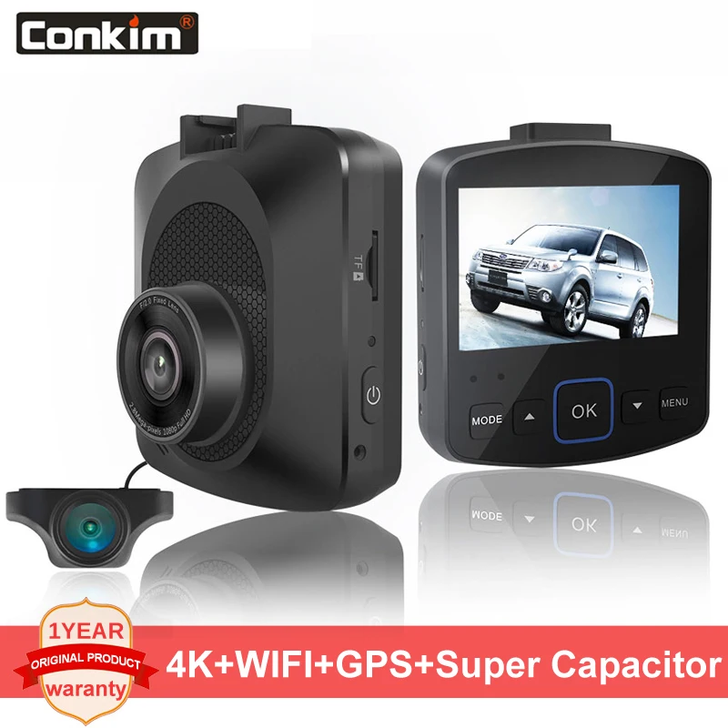 Conkim Новинка 4K видеорегистратор Автомобильная камера WIFI 2 35 &quotВнешний GPS