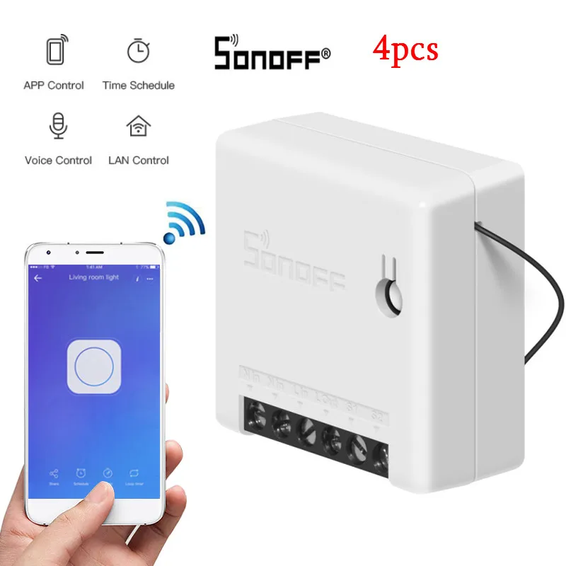 4pcs 10/5/4/Redmi 2/1 шт. Itead Sonoff Мини DIY умный переключатель умный дом пульт дистанционного управления Управление переключатель Wi-Fi Smart Панель работать с Alexa Google Home - Комплект: 4pcs