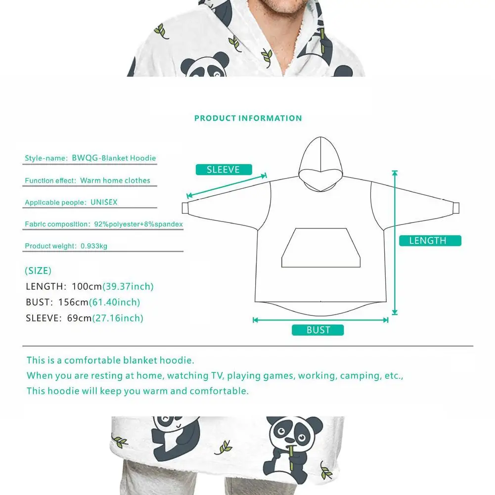 

Lazy Blanket Sweater Hooded Casual Home Wear Lazy TV Blanket Lovers panda digital printing autumn and winter long-sleeved