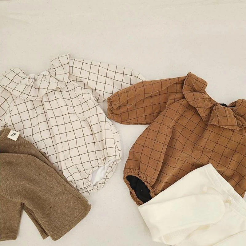 

LZH Spring Autumn New Baby Clothing Fashion Baby Male Plaid Triangle Romper For Baby Girls Lace Polo Shirt Jumpsuits 3-24 Months