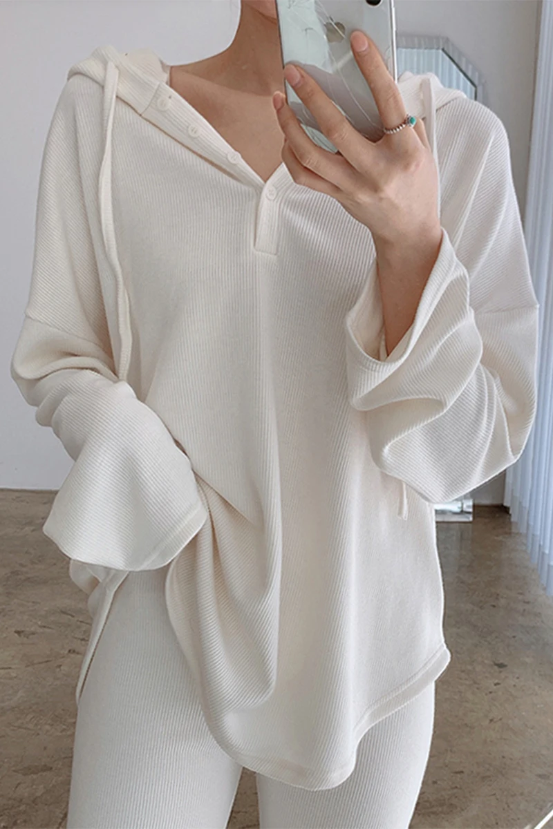 

Spring leisure lazy style small breasted loose loose wild irregular long-sleeved hooded sun protection shirt T-shirt