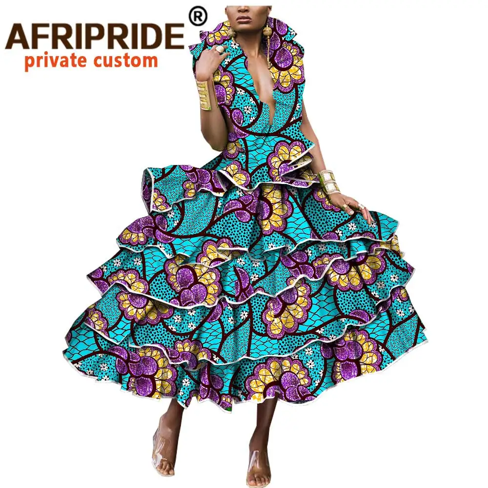 

2020 African Print Dresses for Women Dinner Cocktail Party Holiday Wedding Evening Ankara Dresses Print AFRIPRIDE A1925038