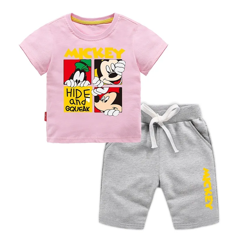

Disney Mickey Mouse Boys and Girls Short Sleeve Two-Piece Suit 2-8 Years Old Children's Baby Cotton Clothes Set