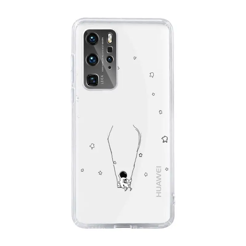 

Astronaut space earth cartoon moon Phone Case Transparent For Huawei MATE P 40 30 20 10 pro plus lite X 5G Soft Mobile bags