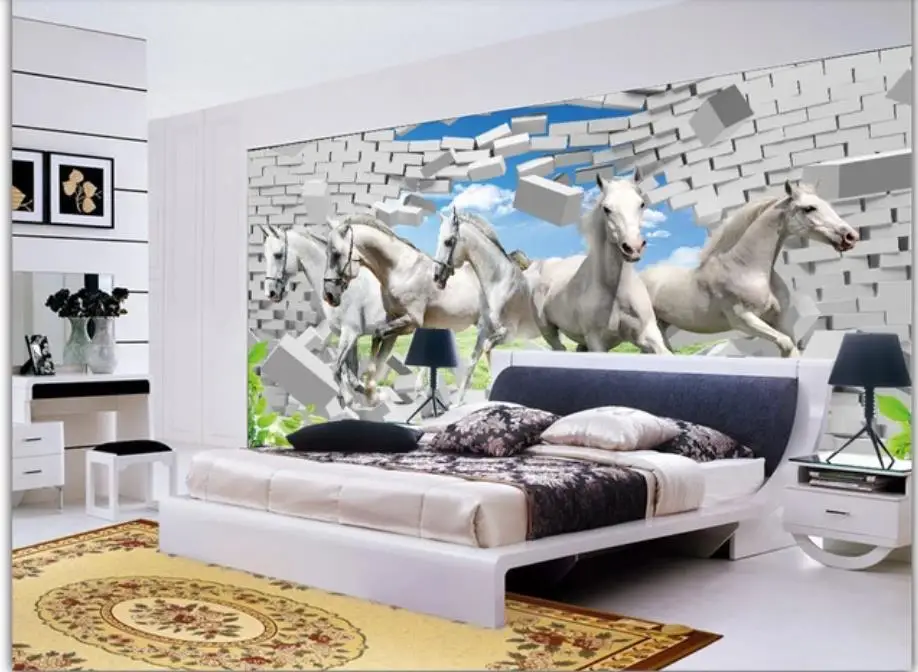 Современные обои для гостиной с изображением белой лошади 3D модный стерео пейзаж