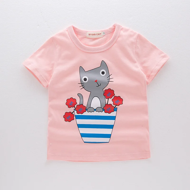 

Children Summer T Shirt Shirt Sleeved Cartoon Clothes 2-7 Years Girls Pink Prined Tops Baby Boy Cartoon Dinosaur Bottoming Shirt