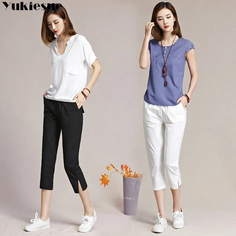 Женские Брюки Капри с завышенной талией летние штаны шаровары карамельных