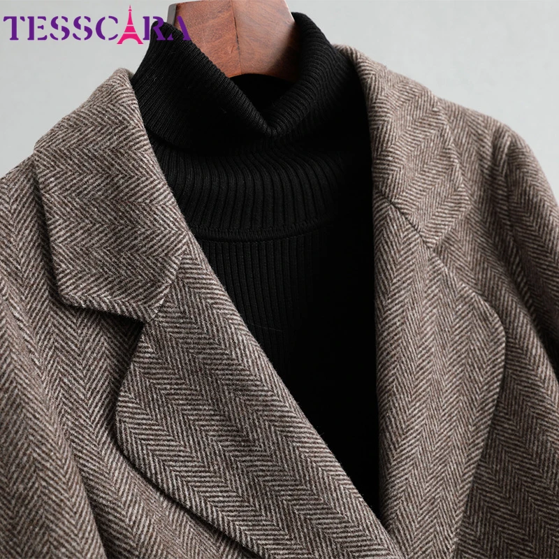 TESSCARA Женская осенне-зимняя Шерстяная Смесь простая куртка-пальто женский теплый