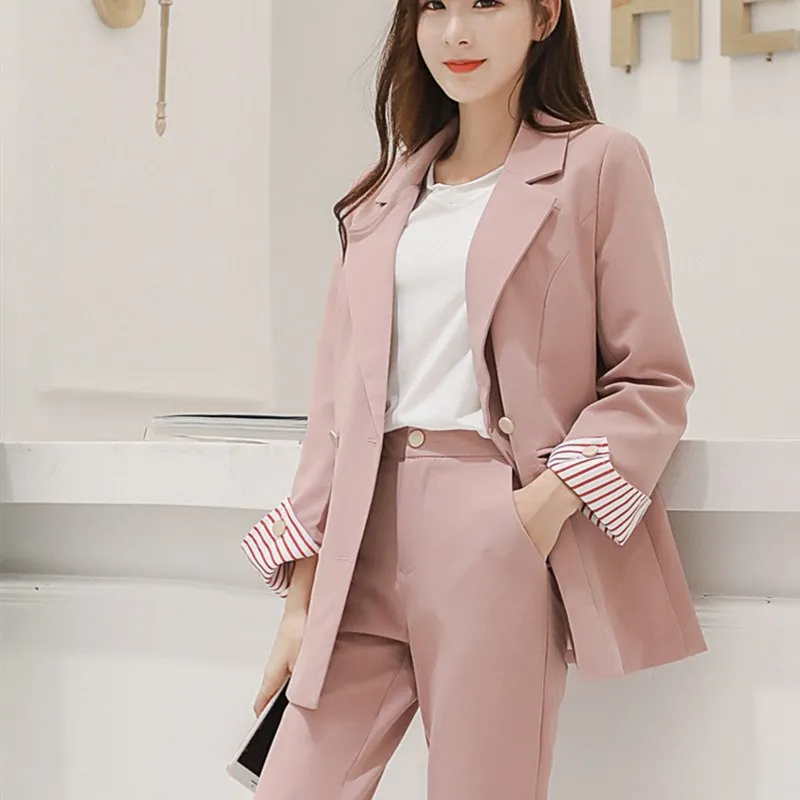 Синие розовые брючные костюмы рабочие комплекты из двух предметов повседневный