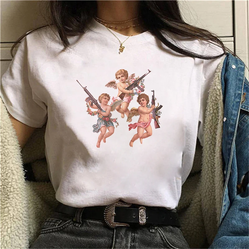 

Cupido anjo impressão t camisa das mulheres verão roupas dos desenhos animados harajuku tshirt feminino estética kawaii moda top