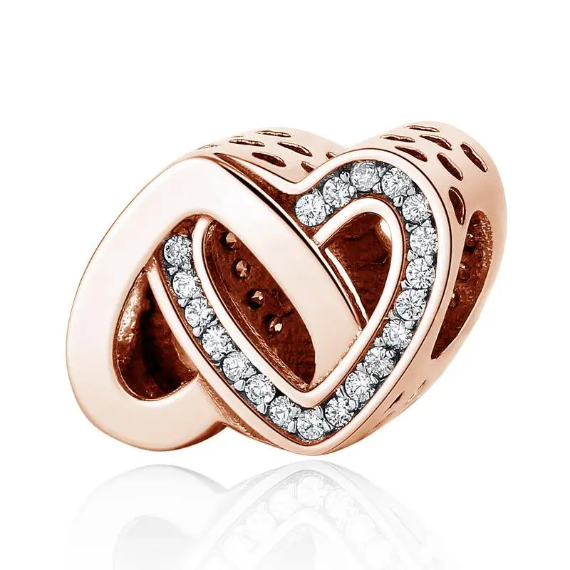YW20935 Authentic 925 Sterling Silver Beads Charm Crystal charm Rose Gold Clear CZ Fit Original Pandora Bracelet Women Diy Jewelry - Цвет: YW20935